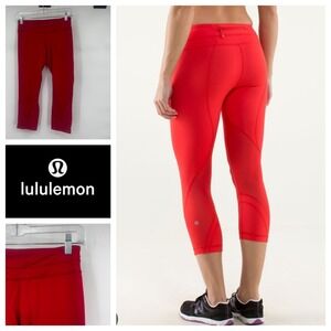 Lululemon Run Inspire Crop II Love‎ Red Mesh Panel Athletic Leggings Size 6